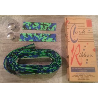Cork Ribbon Lenkerband inkl. Lenkerstopfen, grün mit blauen/schwarzen Sprenkeln, NEU, OVP