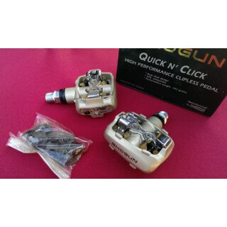 Shogun Quick NClick Clickpedale, baugleich zu MKS/Suntour XC Pro, inkl. Cleats, titan-Finish, made in Japan, NEU