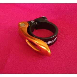 Xtasy Sattelstützen-Klemmschelle mit Schnellspanner, 34,9mm, schwarz/orange, NEU