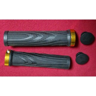 MTB Griffe, schwarz mit goldener Aluklemme, inkl. Endplugs, NEU