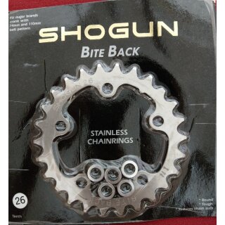 Shogun Bite Back Stahl MTB Kettenblatt, 74mm Lochkreis, 26 Zähne, silber/Edelstahl, NEU