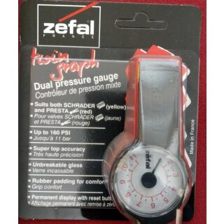 Zefal twin graph Druckanzeige / Manometer, für Autoventil und Presta-Ventil, NEU