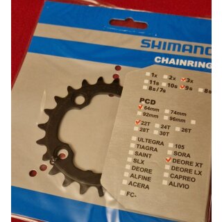 Shimano Deore XT FC-M770 Kettenblatt, 9-fach, 64mm Lochkreis, 22 Zähne, schwarz, NEU