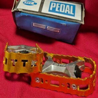 TTK BMX Pedale, Alu-Käfig, 1/2" Gewinde, gold, NEU, OVP