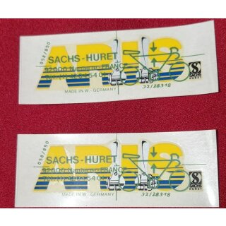 Sachs ARIS Aufkleber, 2er-Set, gelb/blau, 60x20mm, NEU