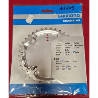 Shimano Deore FC-M510 Kettenblatt, 3x9-fach, 104mm Lochkreis, 36 Zähne, silber, NEU