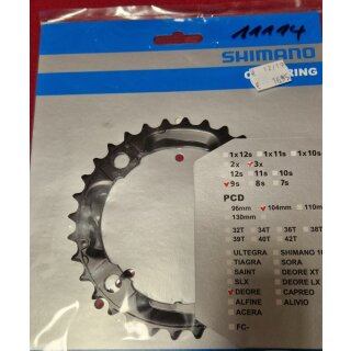 Shimano Deore FC-M590 Kettenblatt, 3x9-fach, 104mm Lochkreis, 32 Zähne, schwarz, NEU