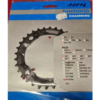 Shimano Acera FC-M361 Kettenblatt, 3x8-fach, 104mm Lochkreis, 32 Zähne, schwarz, NEU