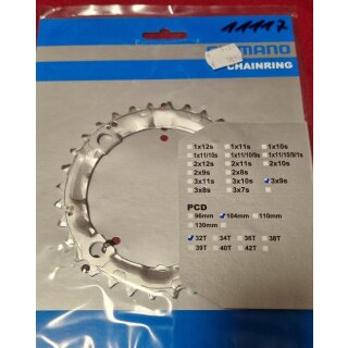 Shimano Deore FC-M510 Kettenblatt, 3x9-fach, 104mm Lochkreis, 32 Zähne, silber, NEU