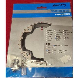Shimano FC-T551 Kettenblatt, 3x10-fach, 104mm Lochkreis, 32 Zähne, schwarz/silber, NEU