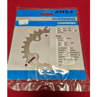 Shimano Deore XT Kettenblatt, 64mm Lochkreis, 24 Zähne, silber, NEU