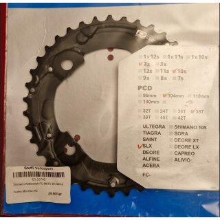 Shimano SLX FC-M675 Kettenblatt, 2x10-fach, 104mm Lochkreis, 38 Zähne, schwarz, NEU