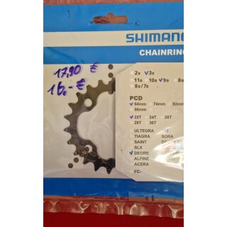 Shimano Deore FC-M590 Kettenblatt, 3x9-fach, 64mm Lochkreis, 22 Zähne, schwarz, NEU