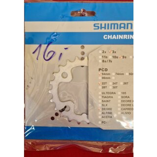 Shimano Deore FC-M510 Kettenblatt, 3x9-fach, 64mm Lochkreis, 22 Zähne, silber, NEU