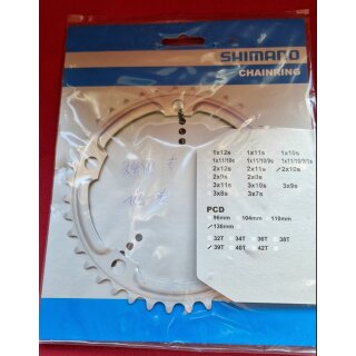 Shimano FC-R550 Rennrad Kettenblatt, 130mm Lochkreis, 39 Zähne, 2x10-fach, silber, Alu, NEU