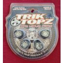 Trik Topz Ventilkappen "Wheels", für Autoventil, made in USA, 4er Set, Chrom, NEU