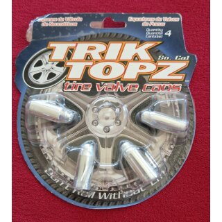 Trik Topz Ventilkappen "Bullet" Patronenhülsen, für Autoventil, made in USA, 4er Set, Chrom, NEU