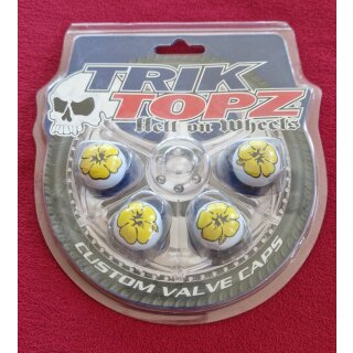 Trik Topz Ventilkappen "Blumen", für Autoventil, made in USA, 4er Set, gelb/weiss, NEU
