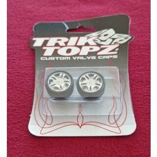 Trik Topz Ventilkappen "Wheels", für Autoventil, made in USA, 2er Set, Chrom, NEU