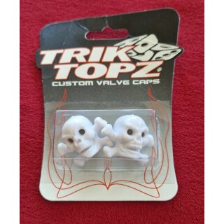Trik Topz Ventilkappen "Totenkopf II", für Autoventil, made in USA, 2er Set, weiss, NEU