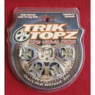 Trik Topz Ventilkappen "Iron Cross", für Autoventil, made in USA, 4er Set, chrom, NEU