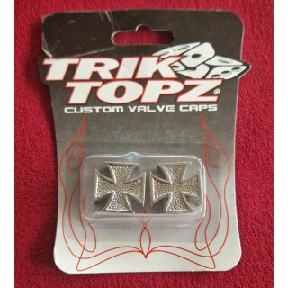 Trik Topz Ventilkappen "Iron Cross", für Autoventil, made in USA, 2er Set, chrom, NEU