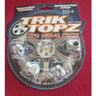 Trik Topz Ventilkappen "Totenkopf Chrom", für Autoventil, made in USA, 4er Set, NEU