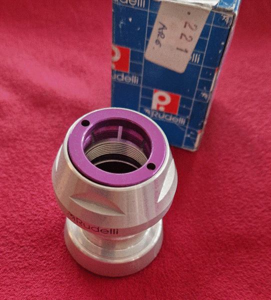 Rudelli Steuersatz, 1" FRA französisches Gewinde, geschraubt, silber/purple, NEU, OVP