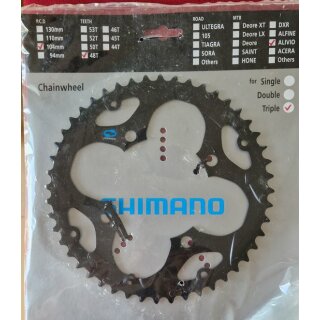 Shimano Alivio FC-M411 Kettenblatt, 3x8-fach, 104mm Lochkreis, 48 Zähne, schwarz, NEU