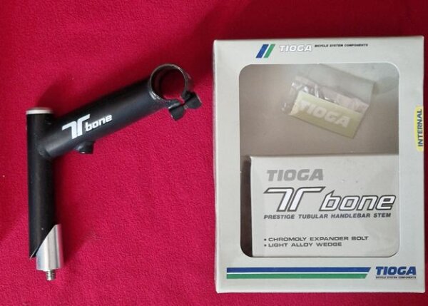 Tioga T-Bone Vorbau, 1", 105mm, 15°, inkl. Zugführung, schwarz, made in Japan, NEU in Originalverpackung